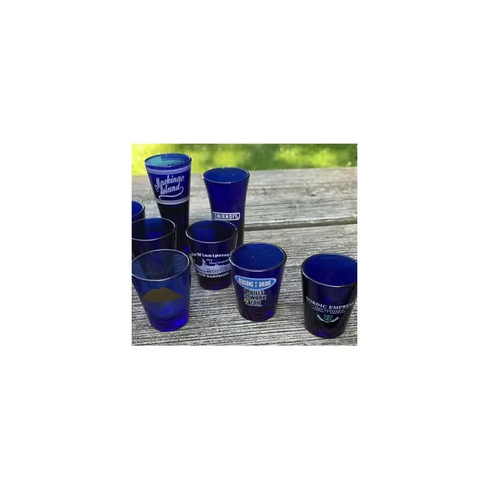 Vintage Park Sherman liquor Dispenser with Cobalt Blue Shot Glass Collection